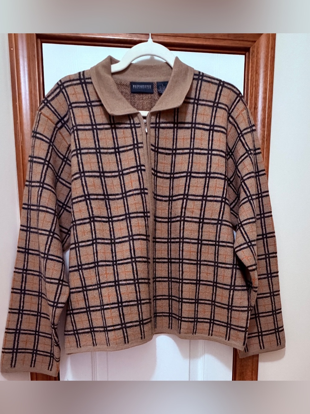Vintage Bridgestone collection  women’s plaid wool blend zip up cardigan Large